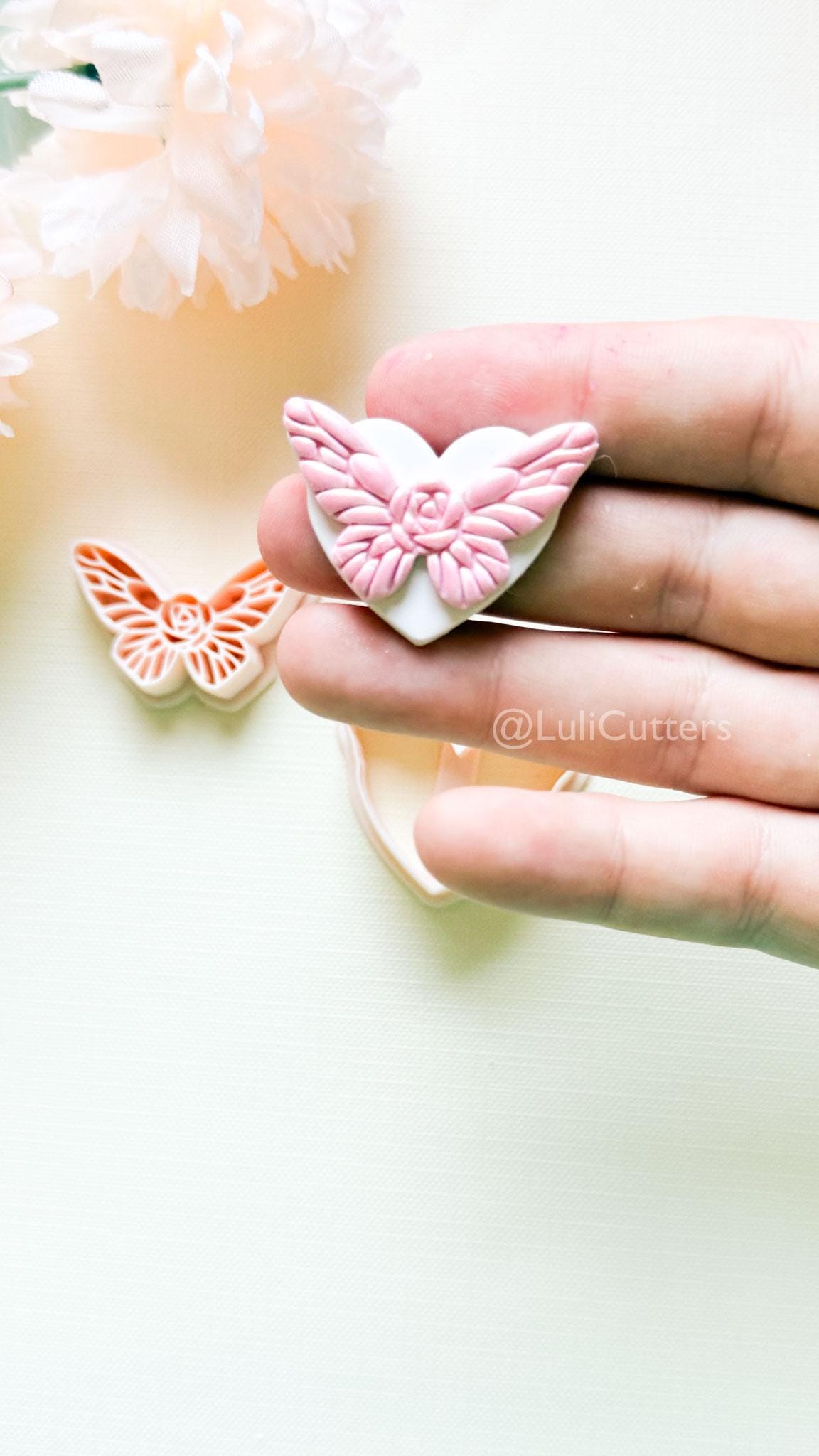 NoraFly Clay Cutter: Rose Butterfly Topper with Heart Base