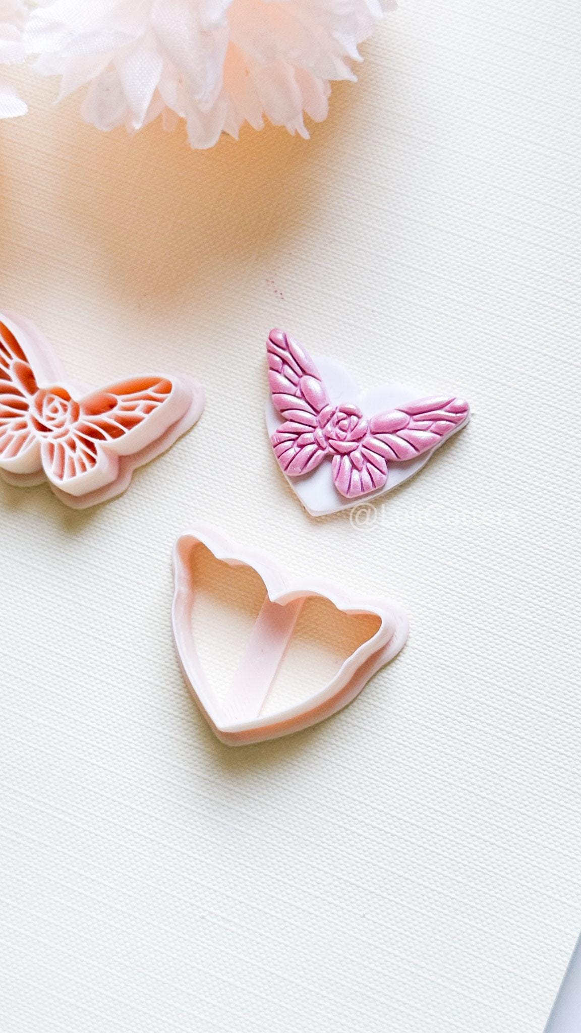 NoraFly Clay Cutter: Rose Butterfly Topper with Heart Base