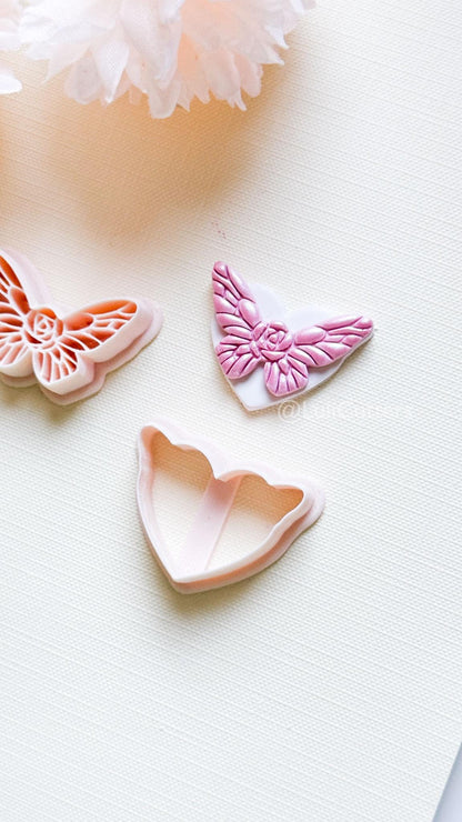 NoraFly Clay Cutter: Rose Butterfly Topper with Heart Base
