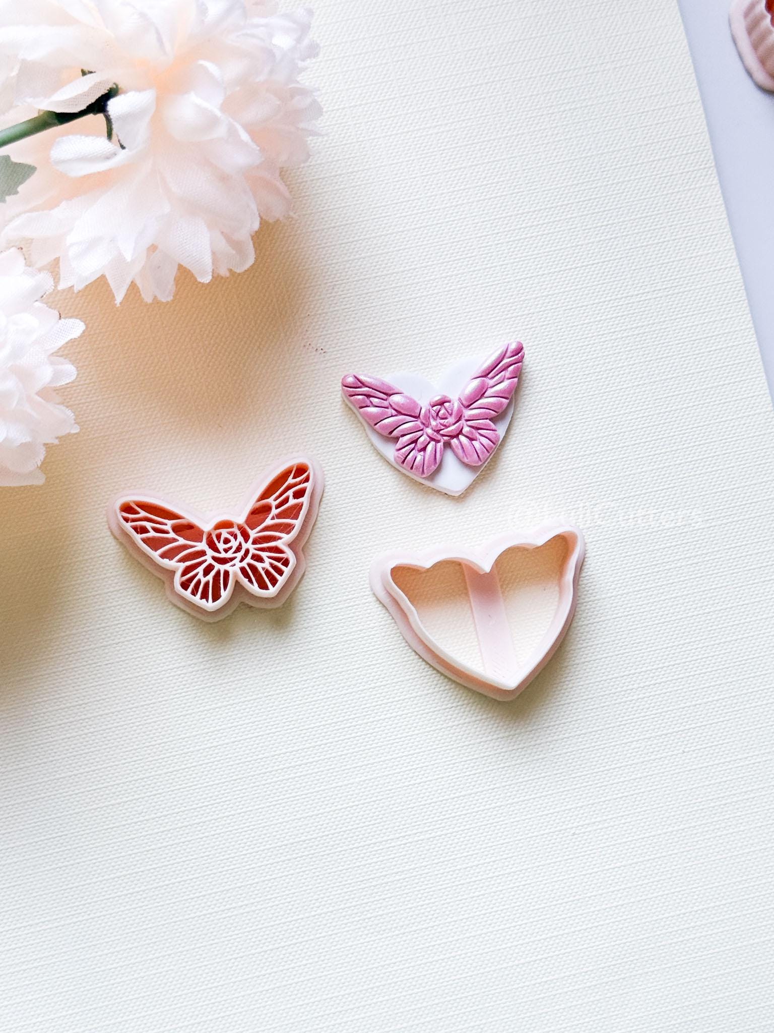 NoraFly Clay Cutter: Rose Butterfly Topper with Heart Base