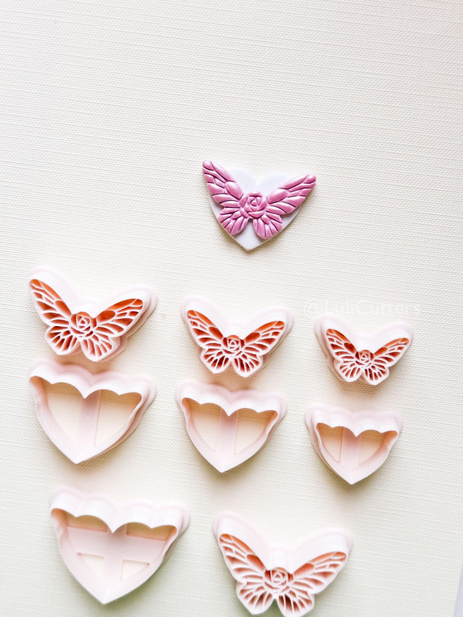 NoraFly Clay Cutter: Rose Butterfly Topper with Heart Base