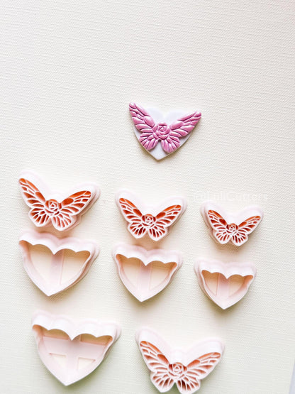 NoraFly Clay Cutter: Rose Butterfly Topper with Heart Base