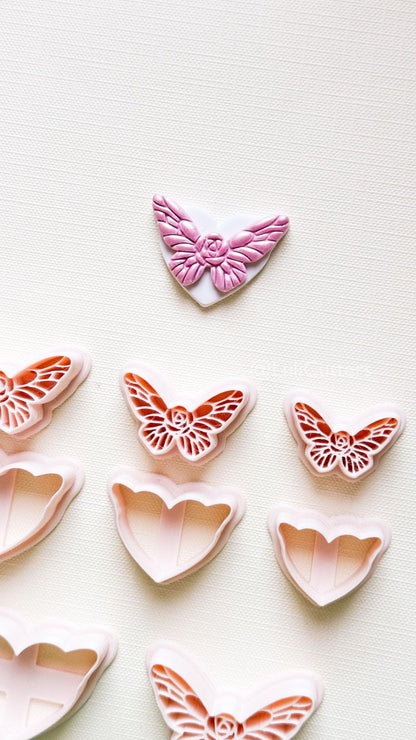 NoraFly Clay Cutter: Rose Butterfly Topper with Heart Base