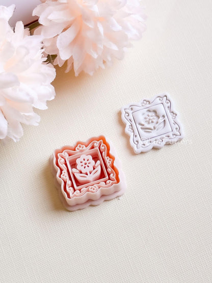Petal Portrait Clay Cutter Set: Framed Floral Embossed Design