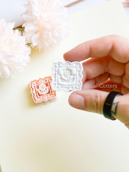Petal Portrait Clay Cutter Set: Framed Floral Embossed Design