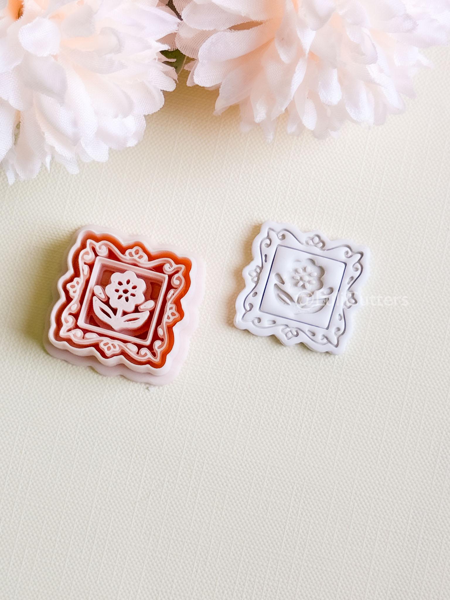 Petal Portrait Clay Cutter Set: Framed Floral Embossed Design