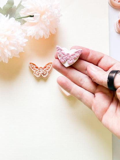 NoraFly Clay Cutter: Rose Butterfly Topper with Heart Base