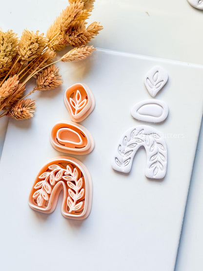 Neris Arch Clay Cutter: Layered Leafy Arch Dangle Design