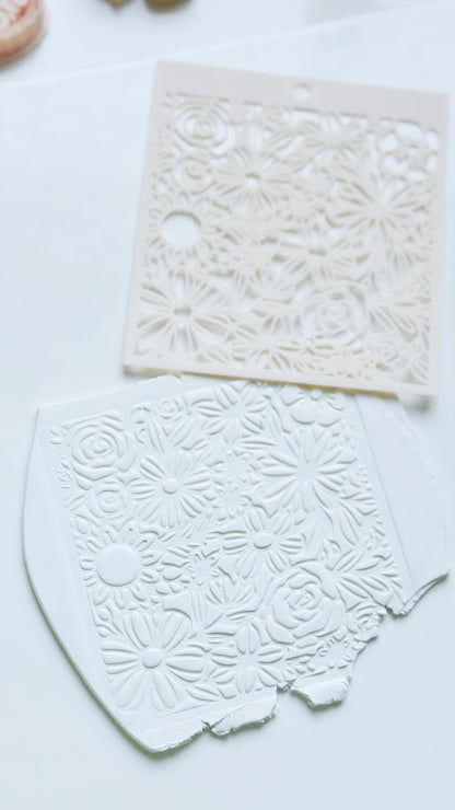 Love Meadow Floral Stencil for Polymer Clay