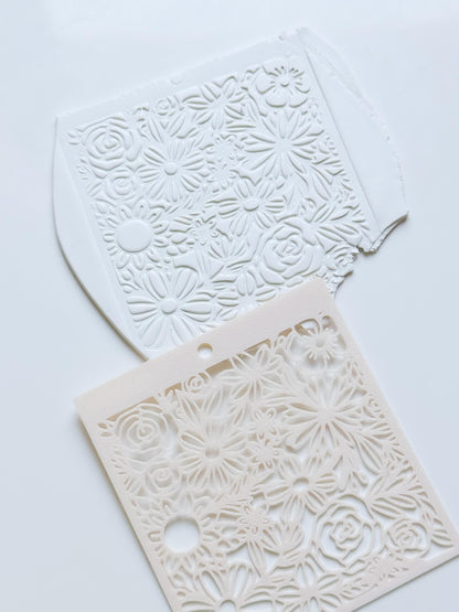 Love Meadow Floral Stencil for Polymer Clay