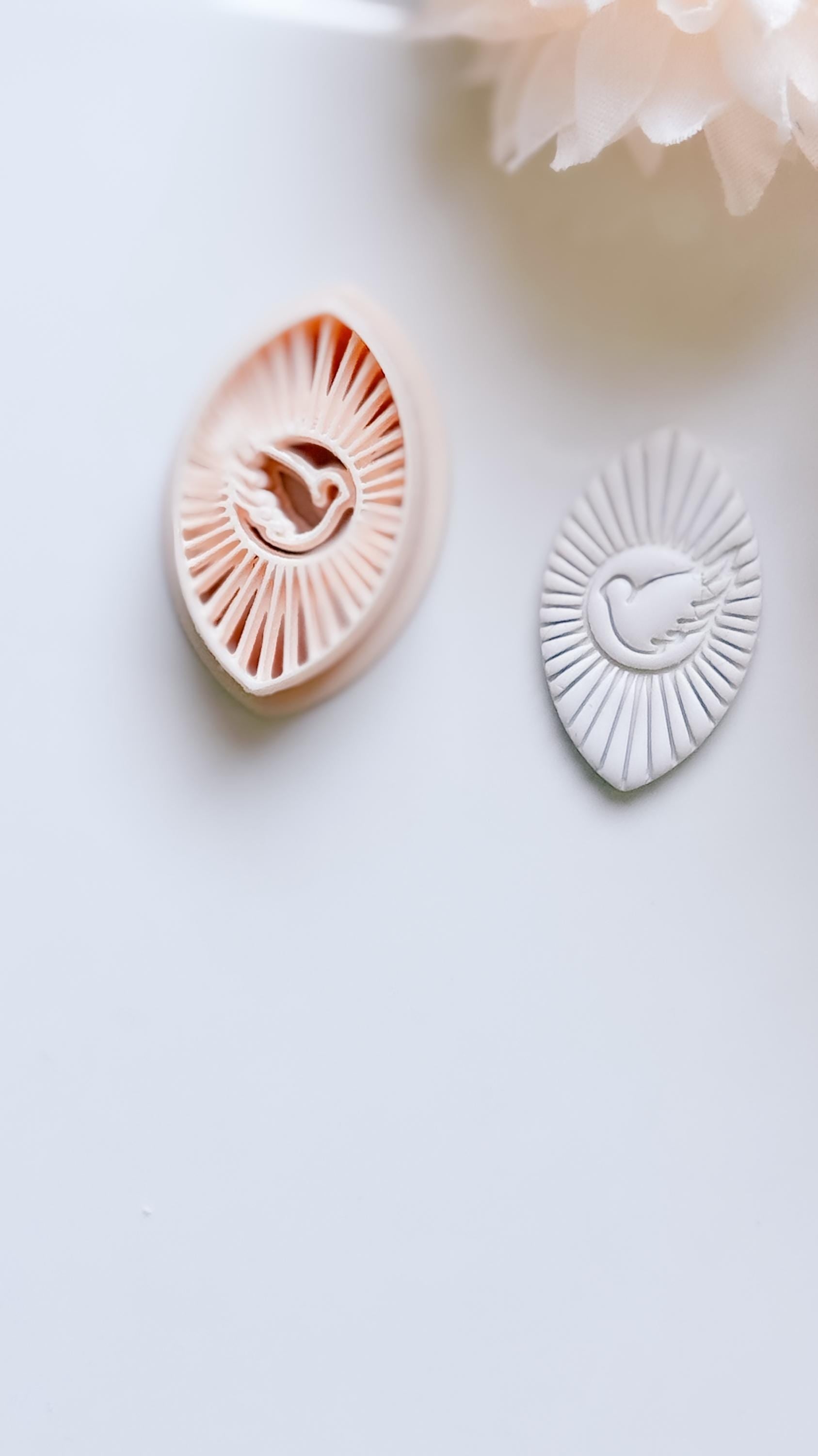 Radiant Dove Cutter: Winged Dove with Sunburst Shape for Polymer Clay