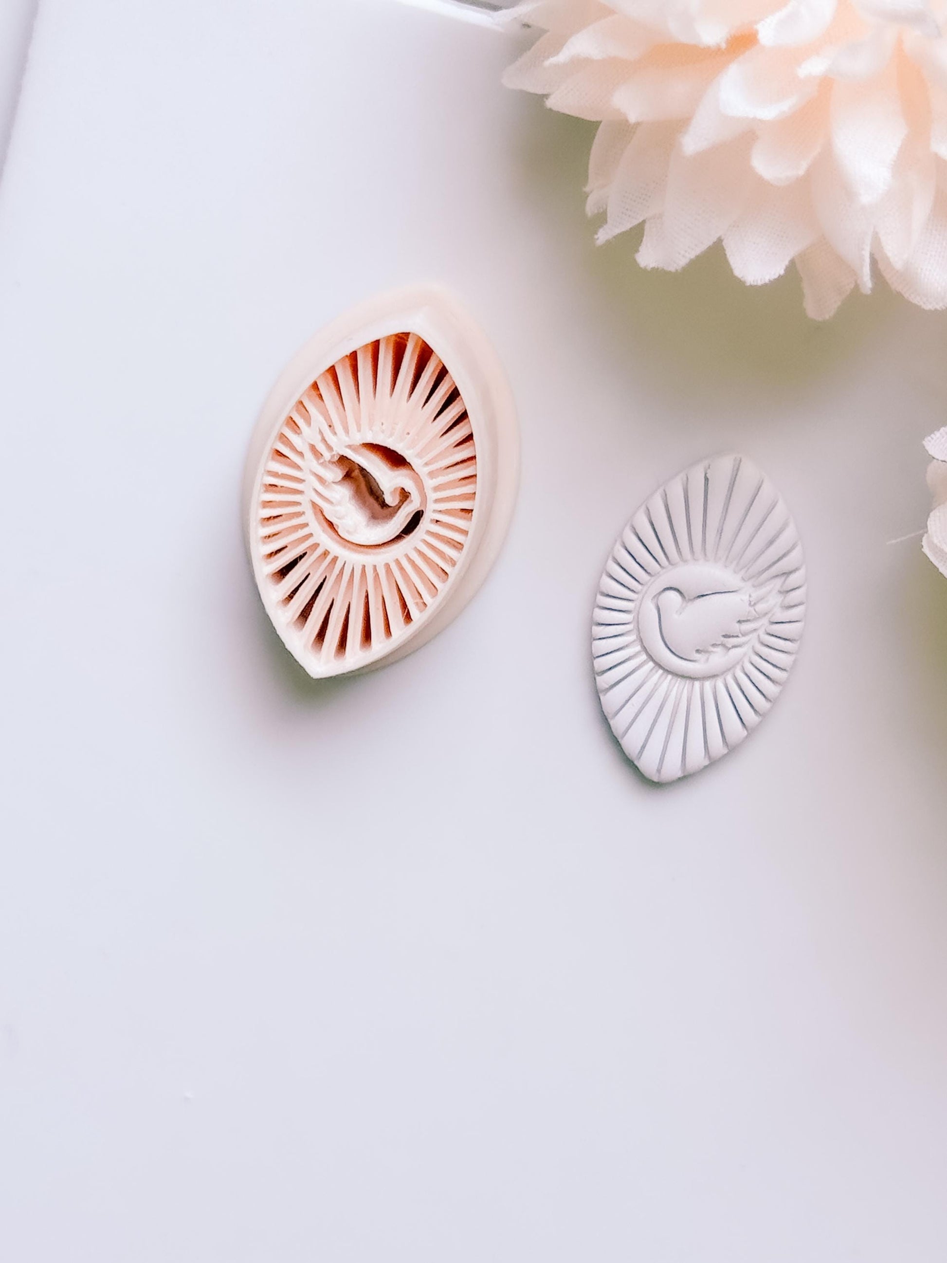 Radiant Dove Cutter: Winged Dove with Sunburst Shape for Polymer Clay