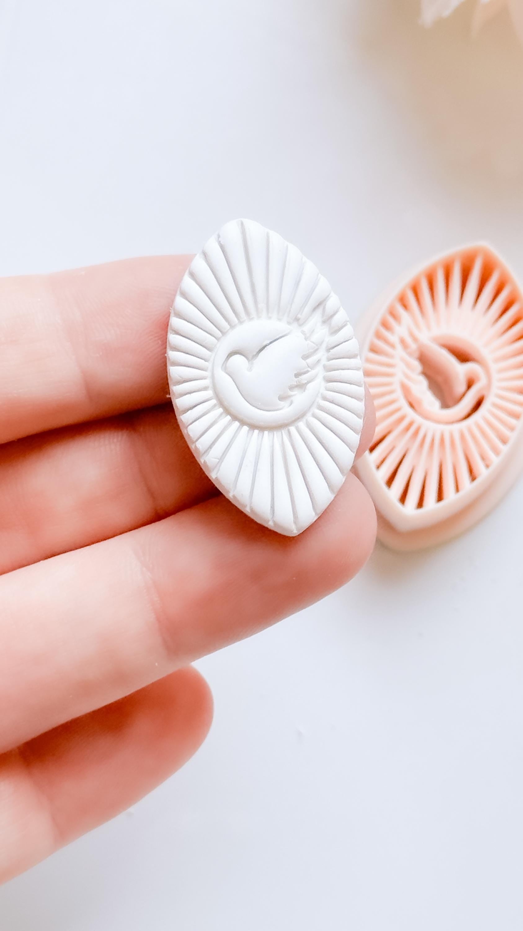 Radiant Dove Cutter: Winged Dove with Sunburst Shape for Polymer Clay