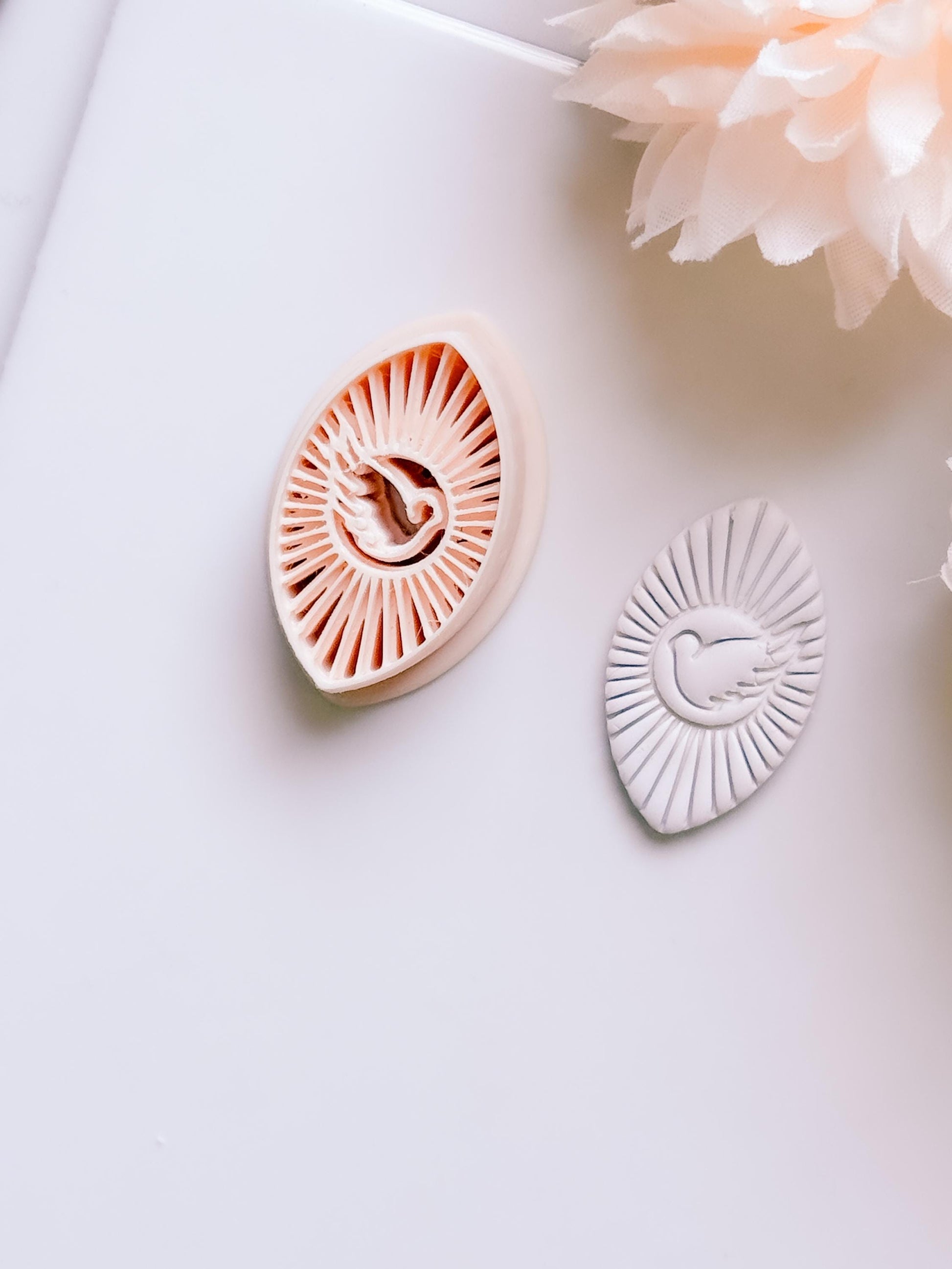 Radiant Dove Cutter: Winged Dove with Sunburst Shape for Polymer Clay