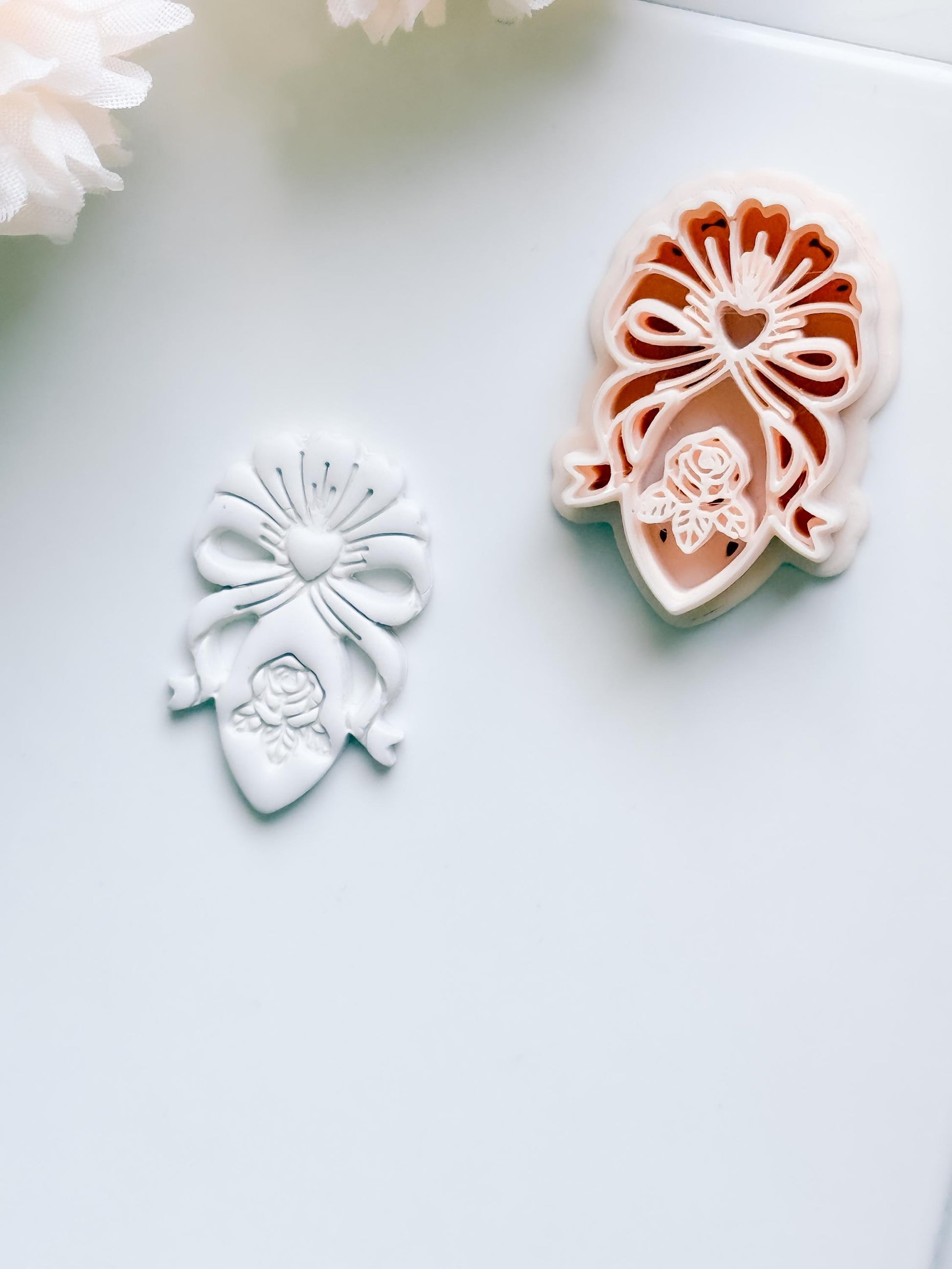 Heartbow Rose Cutter: Bow and Rose Heart Shape for Polymer Clay