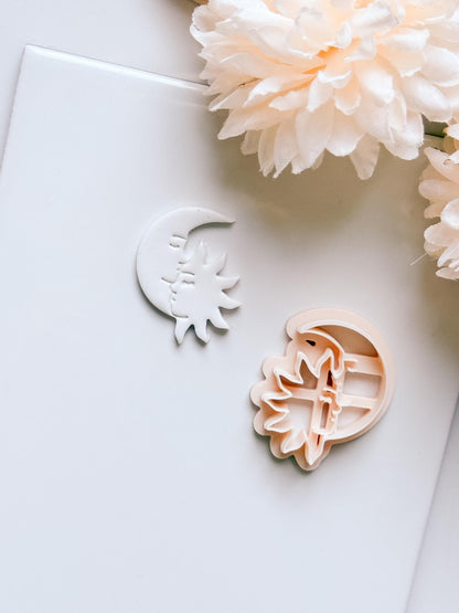 Celestial Kiss Cutter: Sun and Moon Silhouette Shape for Polymer Clay