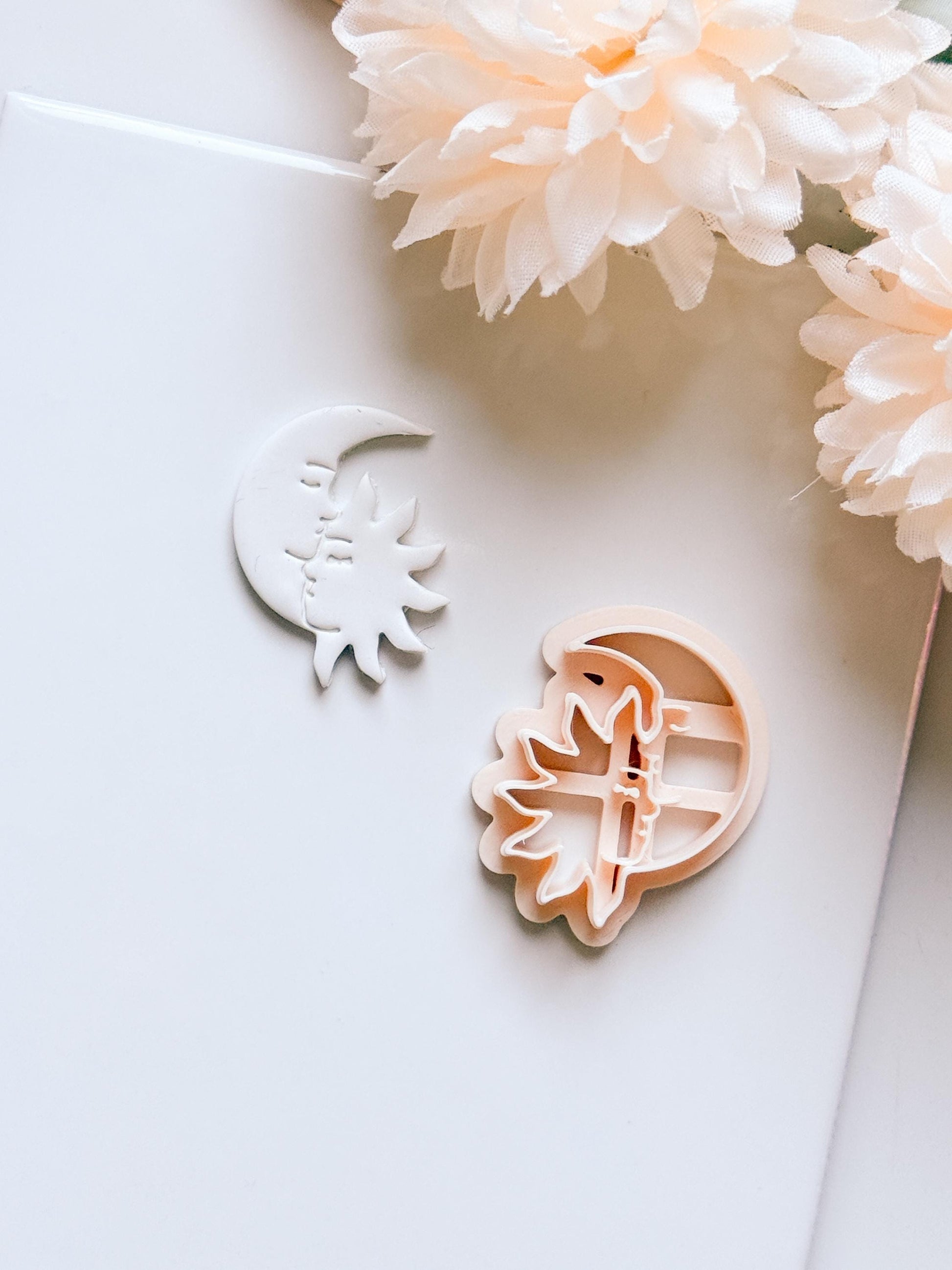 Celestial Kiss Cutter: Sun and Moon Silhouette Shape for Polymer Clay