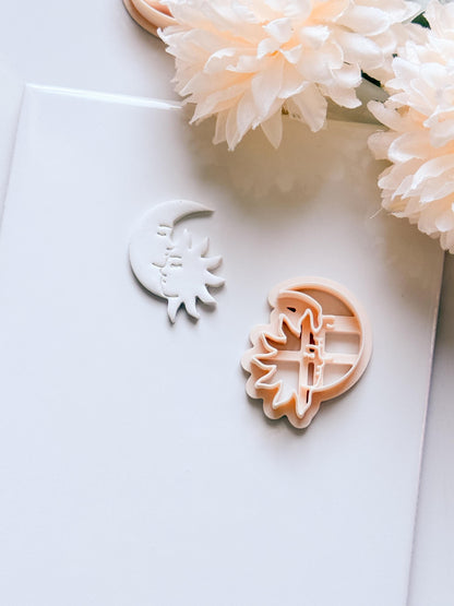 Celestial Kiss Cutter: Sun and Moon Silhouette Shape for Polymer Clay