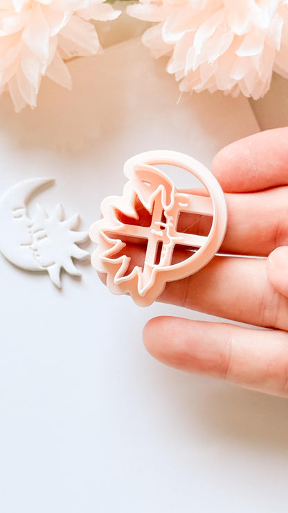 Celestial Kiss Cutter: Sun and Moon Silhouette Shape for Polymer Clay