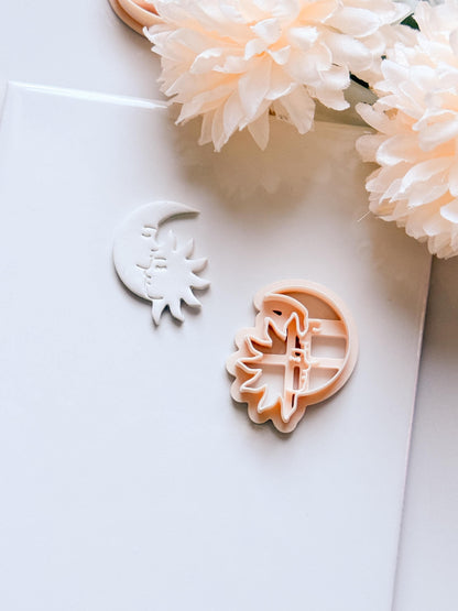 Celestial Kiss Cutter: Sun and Moon Silhouette Shape for Polymer Clay