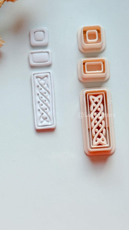 Romy Bar Clay Cutter: Layered Celtic Rectangle Dangle Design
