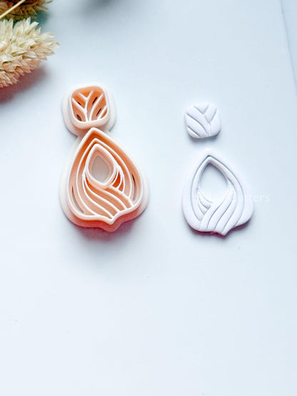 Clarine Polymer Clay Cutter: Layered Drop Shape with Curved Line Texture