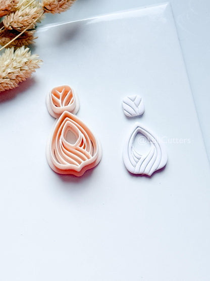 Clarine Polymer Clay Cutter: Layered Drop Shape with Curved Line Texture