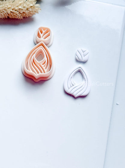 Clarine Polymer Clay Cutter: Layered Drop Shape with Curved Line Texture
