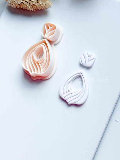 Clarine Polymer Clay Cutter: Layered Drop Shape with Curved Line Texture