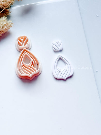 Clarine Polymer Clay Cutter: Layered Drop Shape with Curved Line Texture