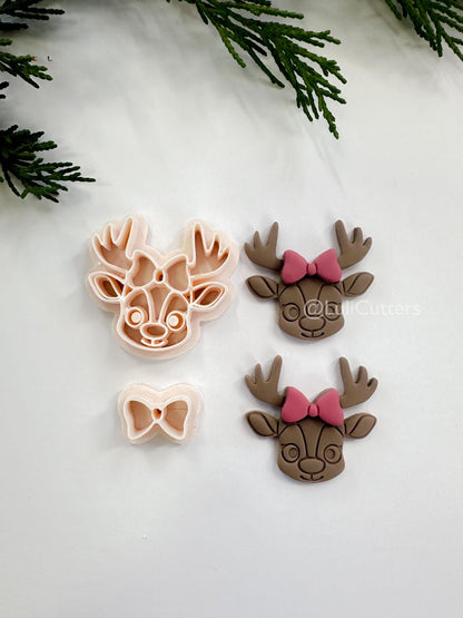 Jolli Fawn Clay Cutter: Reindeer with Bow Christmas Polymer Clay Tool