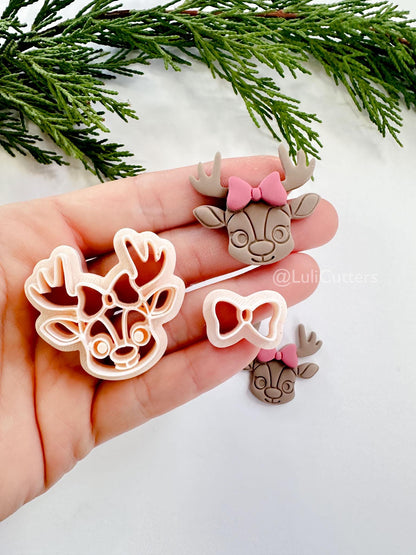 Jolli Fawn Clay Cutter: Reindeer with Bow Christmas Polymer Clay Tool