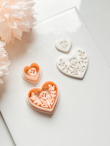 Lorose Heart Clay Cutter: Floral Heart with Botanical Details