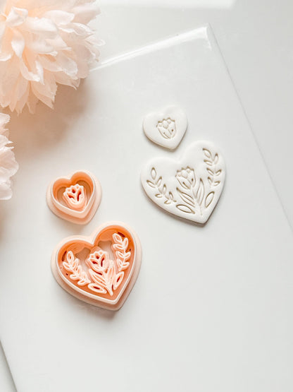Lorose Heart Clay Cutter: Floral Heart with Botanical Details