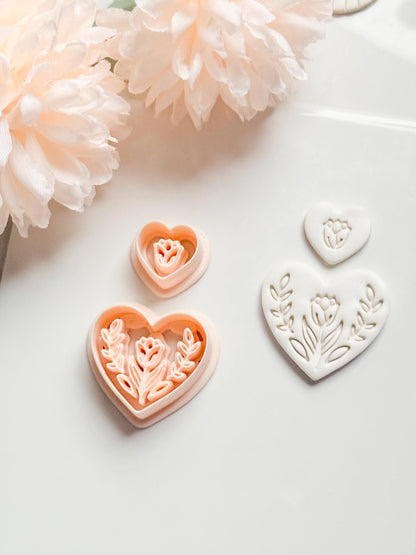 Lorose Heart Clay Cutter: Floral Heart with Botanical Details