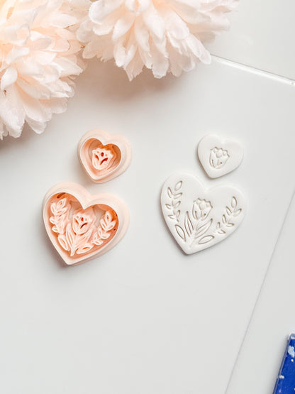 Lorose Heart Clay Cutter: Floral Heart with Botanical Details