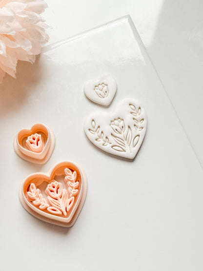 Lorose Heart Clay Cutter: Floral Heart with Botanical Details
