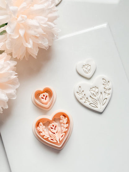 Lorose Heart Clay Cutter: Floral Heart with Botanical Details