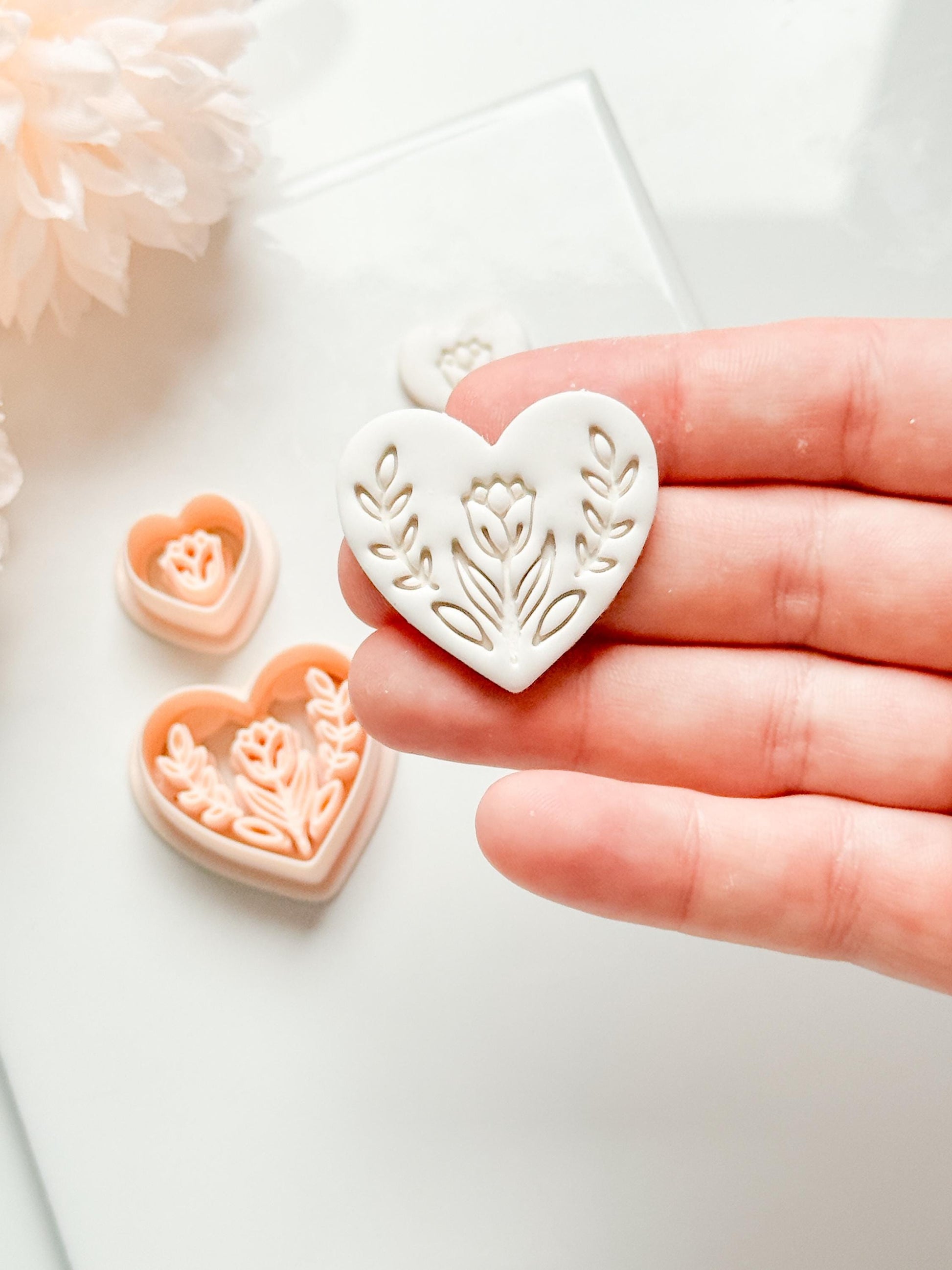 Lorose Heart Clay Cutter: Floral Heart with Botanical Details