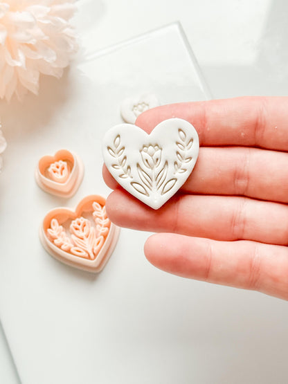 Lorose Heart Clay Cutter: Floral Heart with Botanical Details