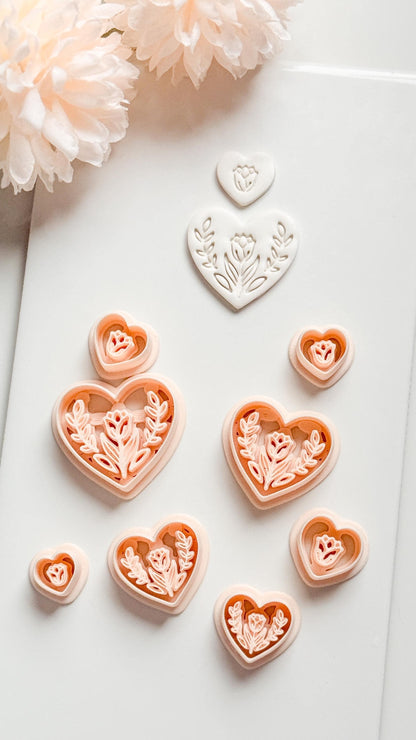 Lorose Heart Clay Cutter: Floral Heart with Botanical Details