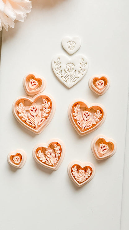 Lorose Heart Clay Cutter: Floral Heart with Botanical Details