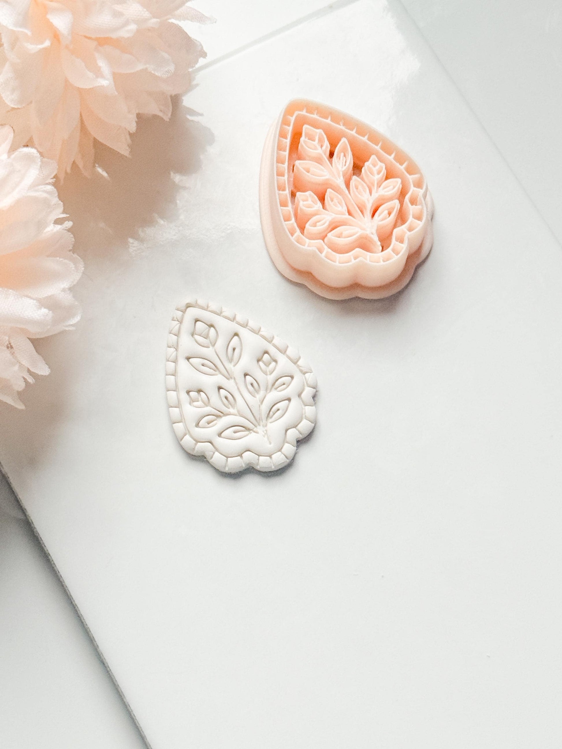 Petal Rue Clay Cutter: Scalloped Teardrop with Botanical Detail
