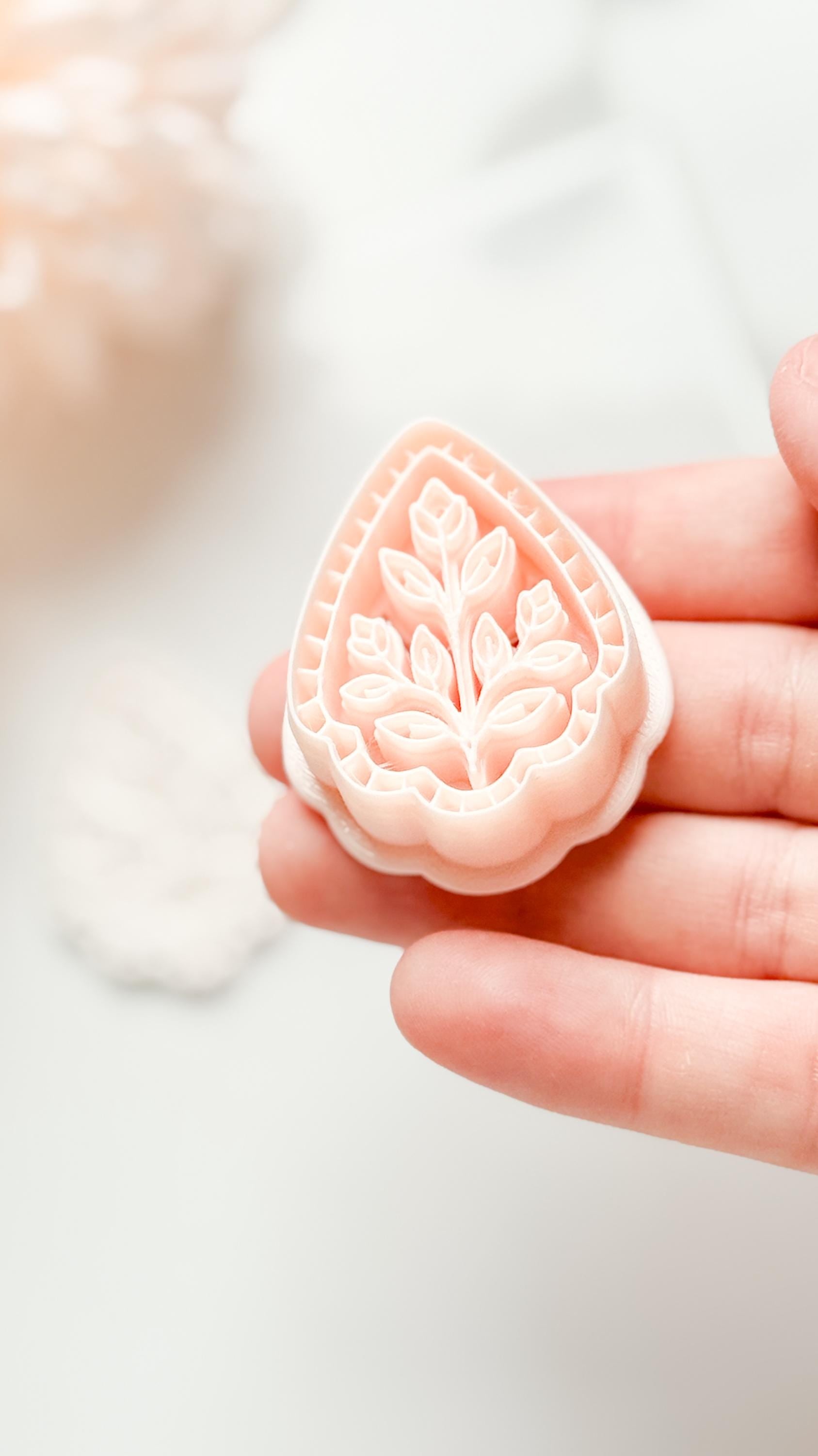 Petal Rue Clay Cutter: Scalloped Teardrop with Botanical Detail