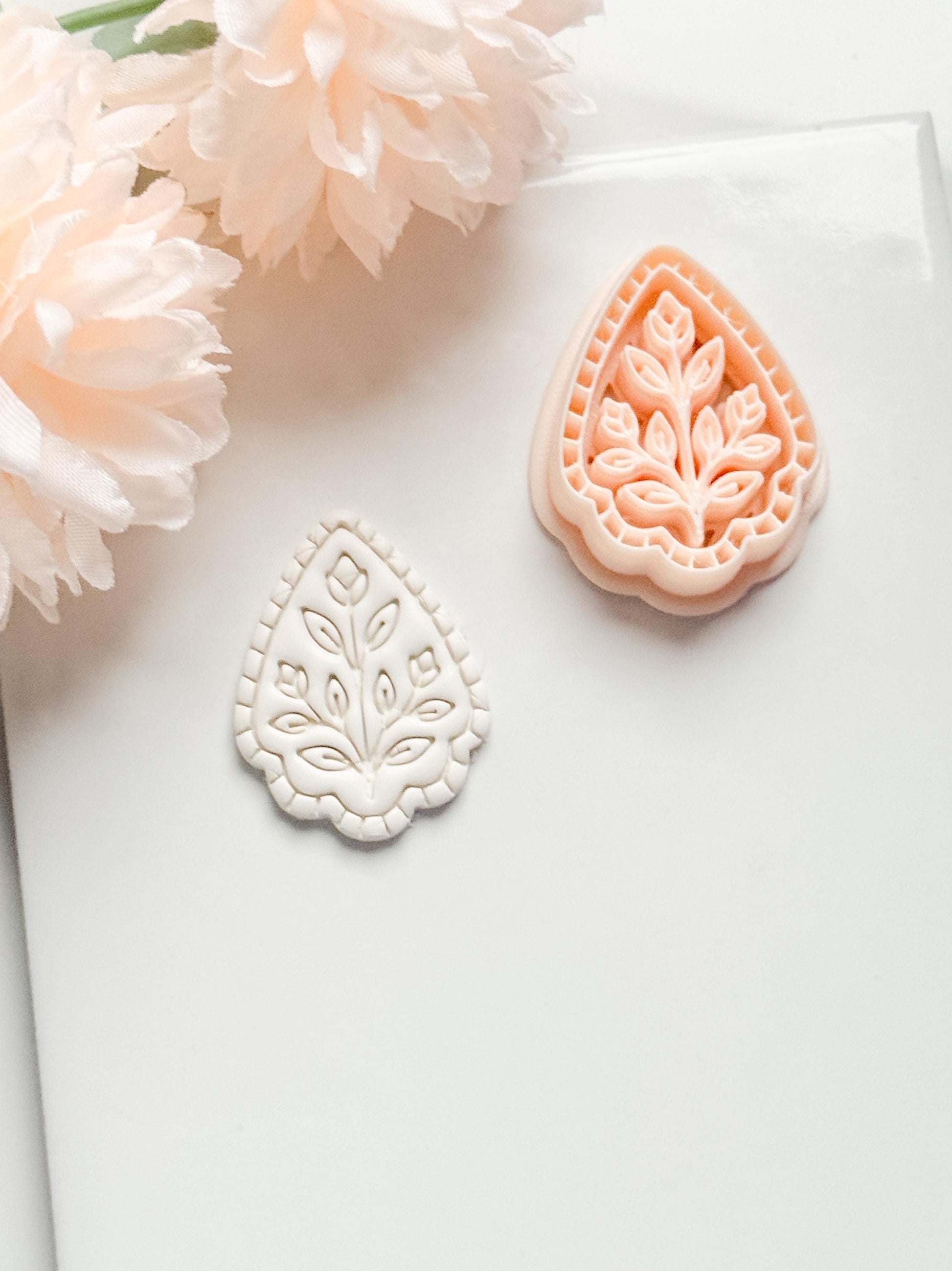 Petal Rue Clay Cutter: Scalloped Teardrop with Botanical Detail