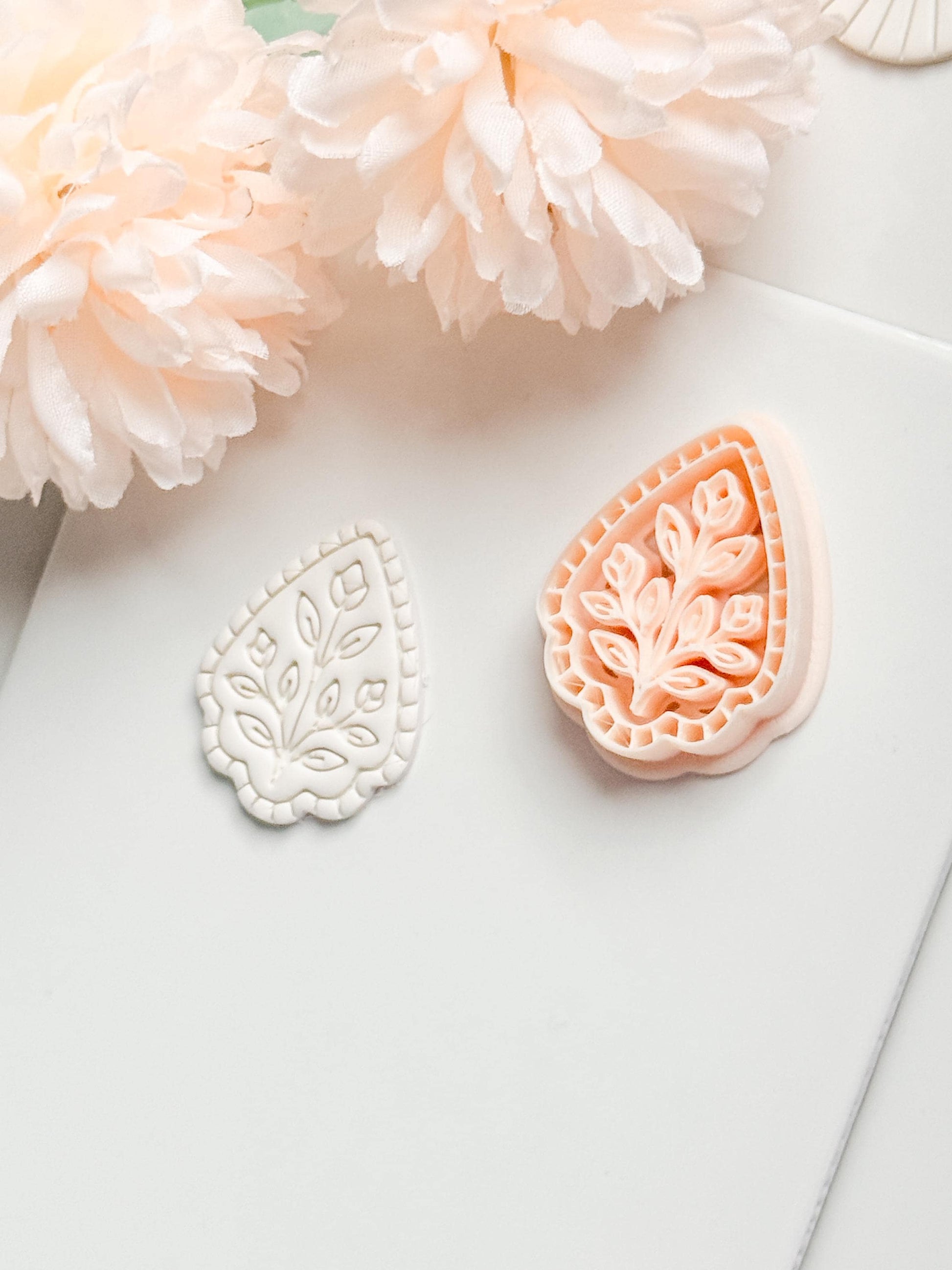 Petal Rue Clay Cutter: Scalloped Teardrop with Botanical Detail