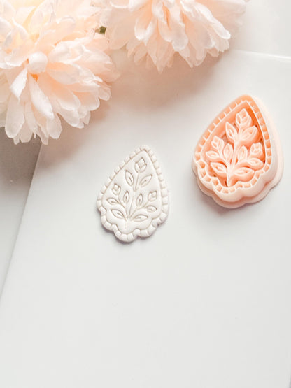Petal Rue Clay Cutter: Scalloped Teardrop with Botanical Detail