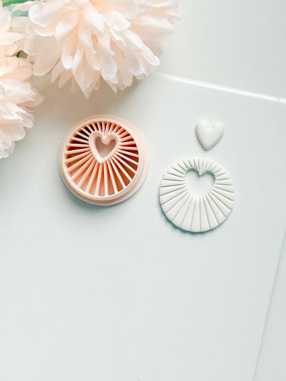 Sunray Heart Clay Cutter: Radiating Circle with Heart Center Cutout