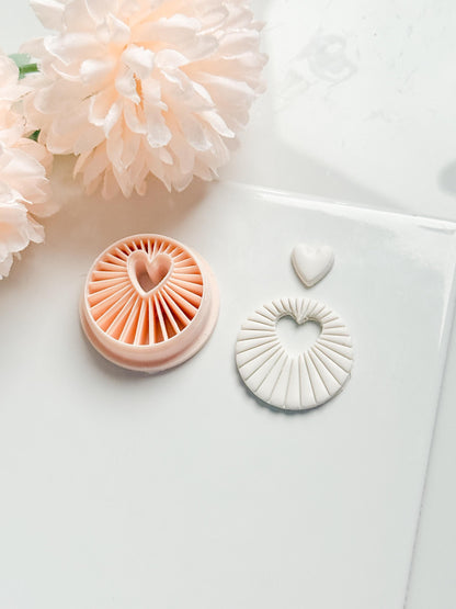 Sunray Heart Clay Cutter: Radiating Circle with Heart Center Cutout