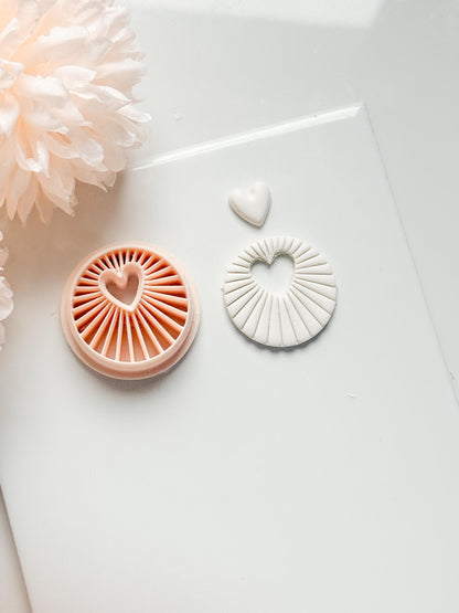 Sunray Heart Clay Cutter: Radiating Circle with Heart Center Cutout